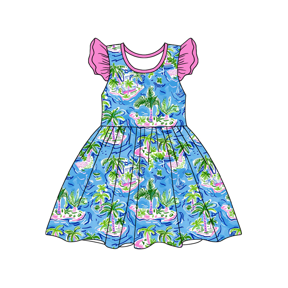 Flutter sleeves watercolor boat trees tunic shorts girls clothes