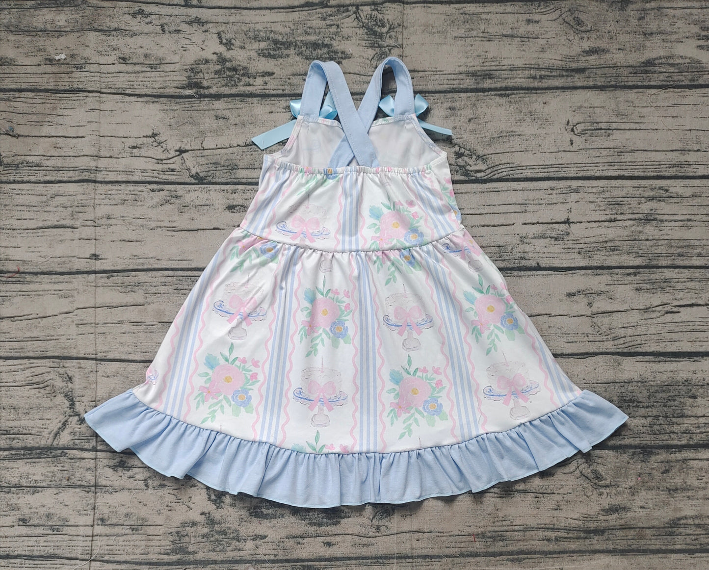 GSD1946Sweet Straps Cake Bow Floral Dresses for Little Girls’ Birthday Parties