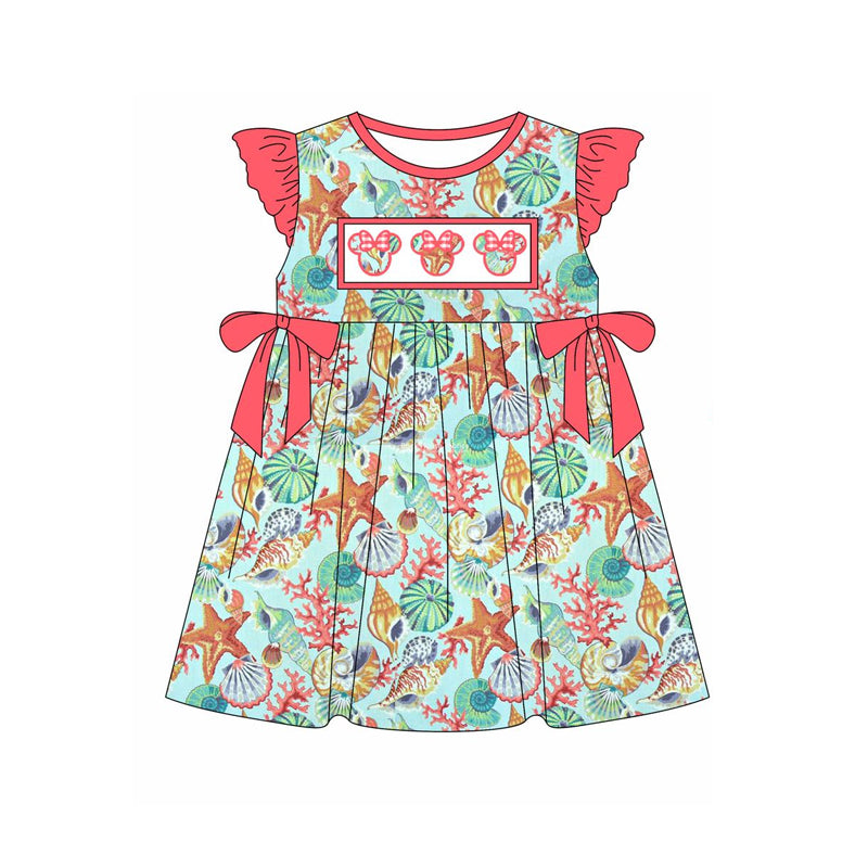 Baby Girls Pink Sleeveless Sea World Cartoon Mouse Tunic Ruffle Short Set
