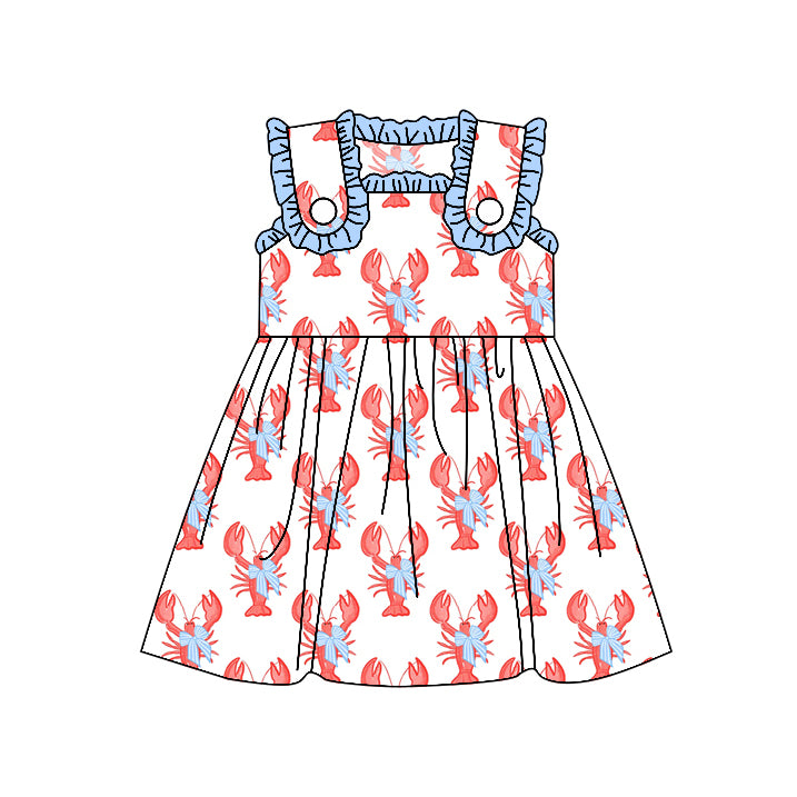 Baby Girls Crawfish Bows Straps Knee Length Dresses