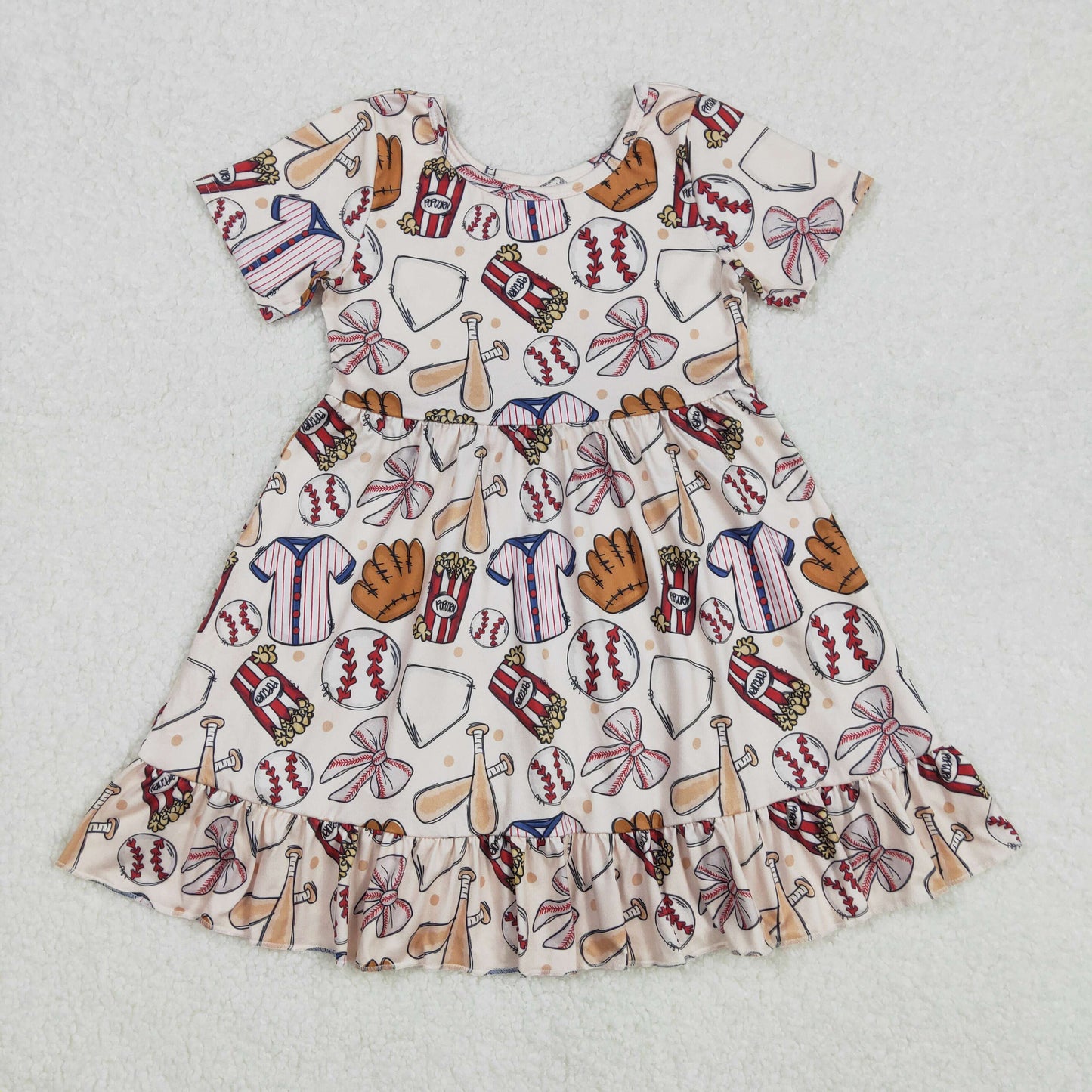 GSD1960Baby Girls Ruffle Dresses Short Sleeves Baseball Bow Cute Children's Clothing for Girls