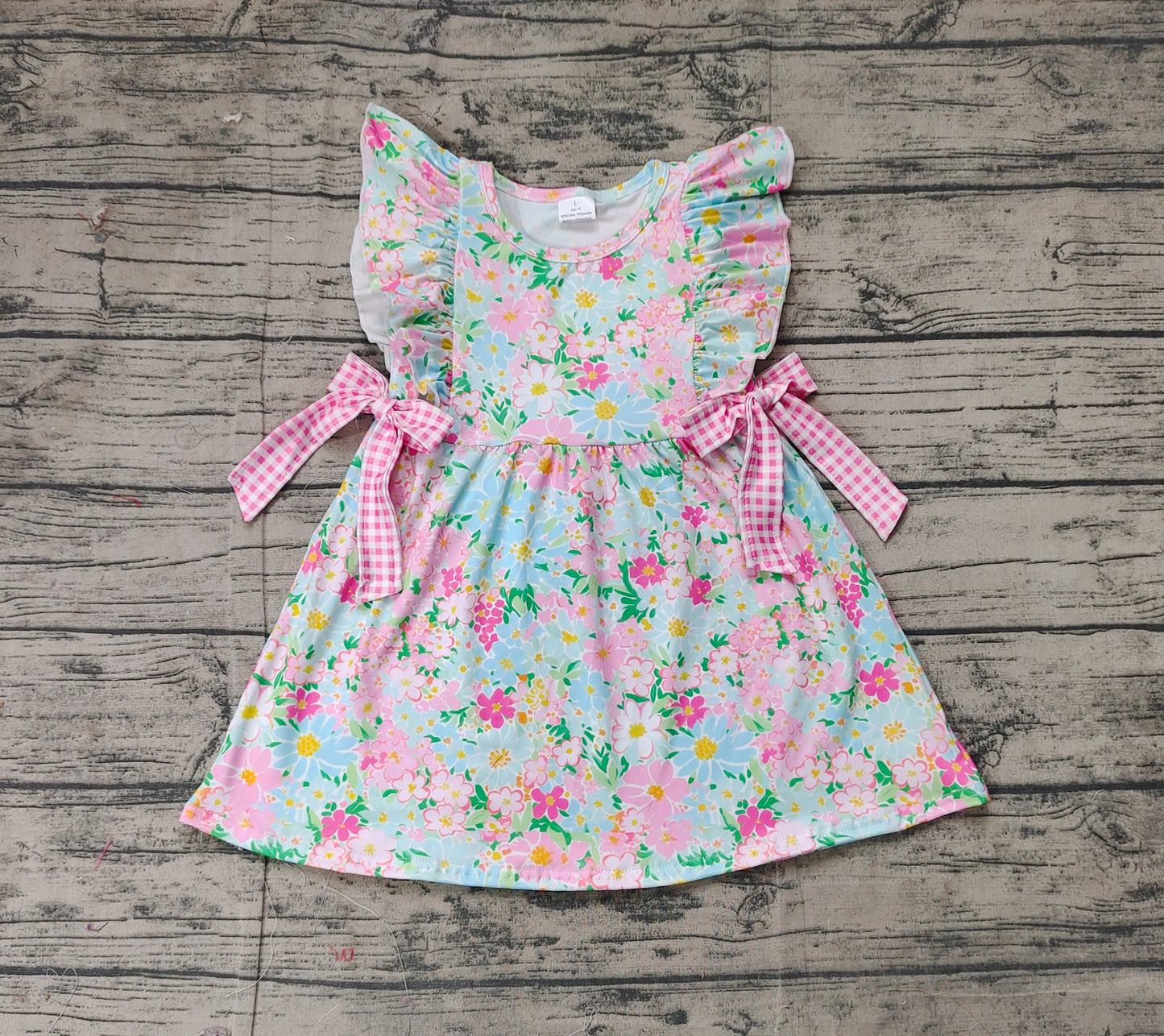 GSD1962Baby Girls’ Sweet Sleeveless Pink Plaid Floral Bowed Summer Dress