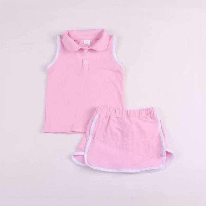 Baby Girls Blue Sleeveless Button Down Top Skirt With Short Cotton Set