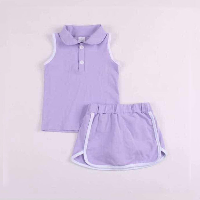 Baby Girls Blue Sleeveless Button Down Top Skirt With Short Cotton Set