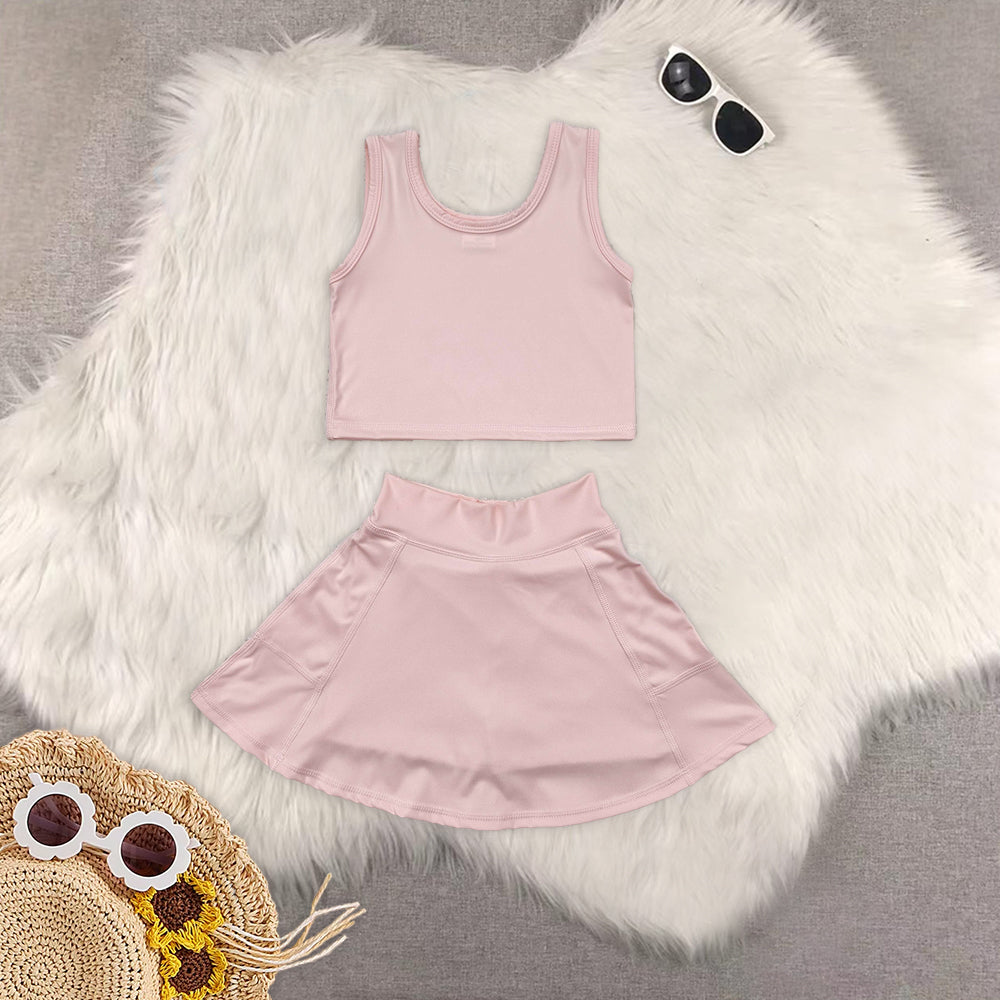 8.18 Sibling Baby Girls Yoga Outfits Sleeveless top skirt kids girls active wear set