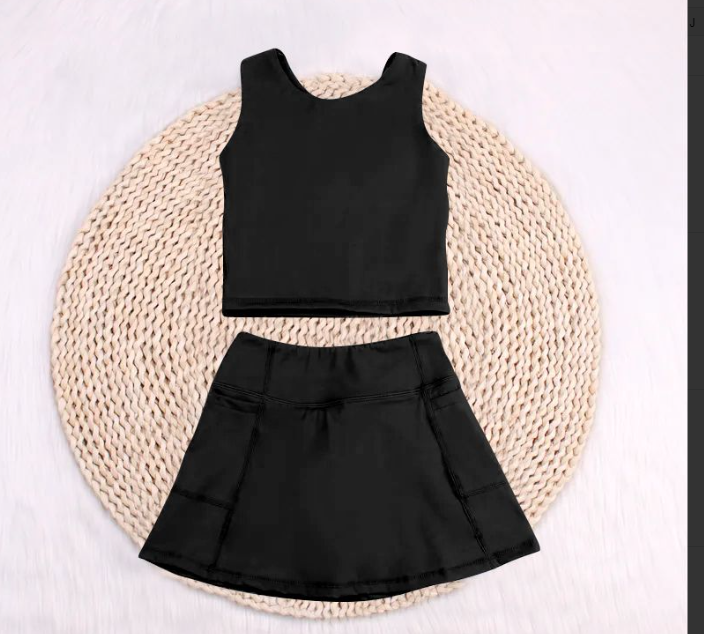 6.09 RTS NO MOQ Baby Girls Summer Yoga Outfits Red sleeveless top skirt kids girls active wear set