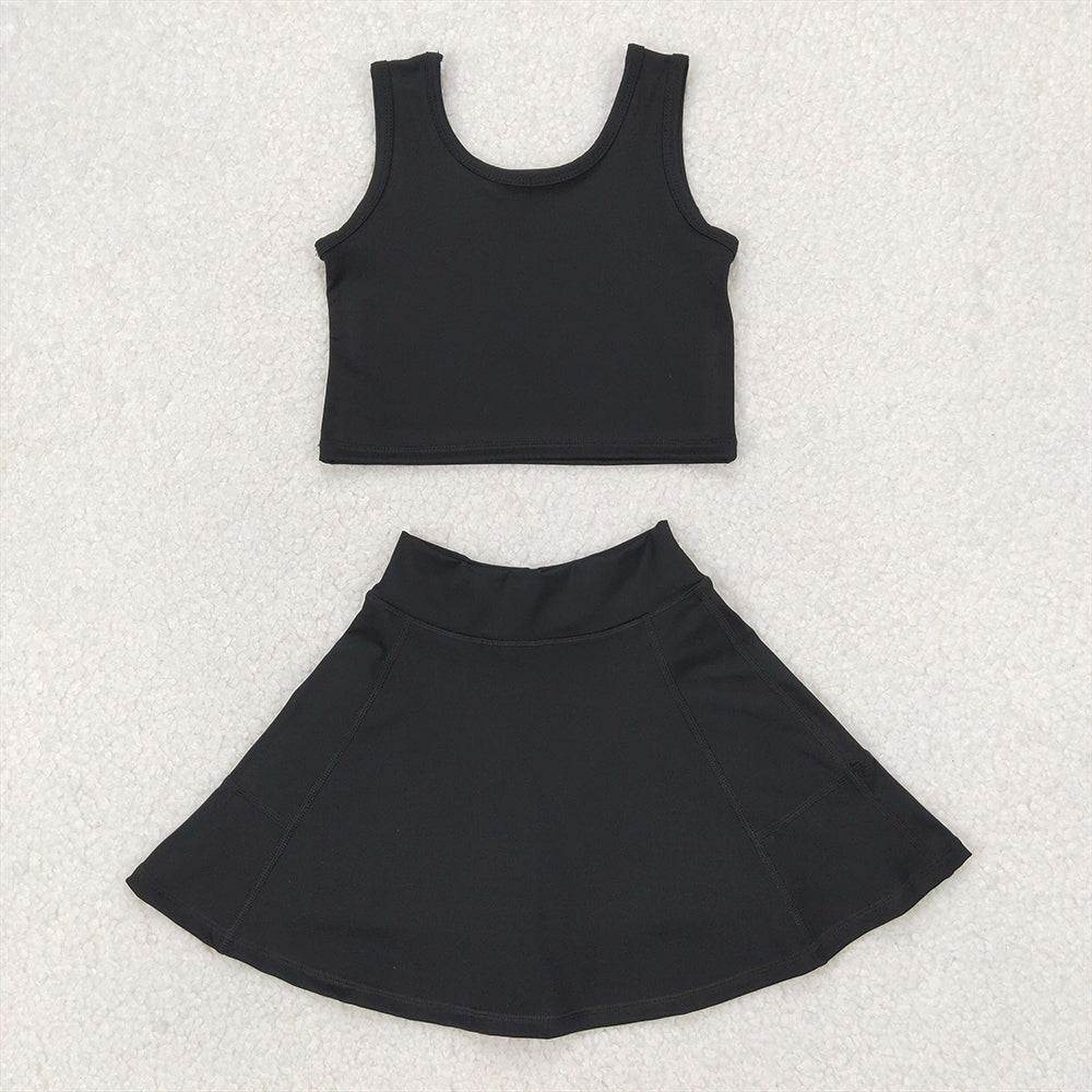 4.07 GSD1982 RTS NO MOQ Baby Girls Summer Outfits Black sleeveless top skirt kids girls active wear set