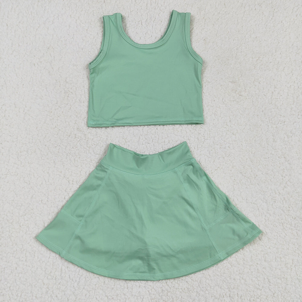 7.16 RTS NO MOQ Baby Girls Yoga Outfits Baby Girls Red Vest Top Yoga Tennis Sports Skorts Clothes Sets
