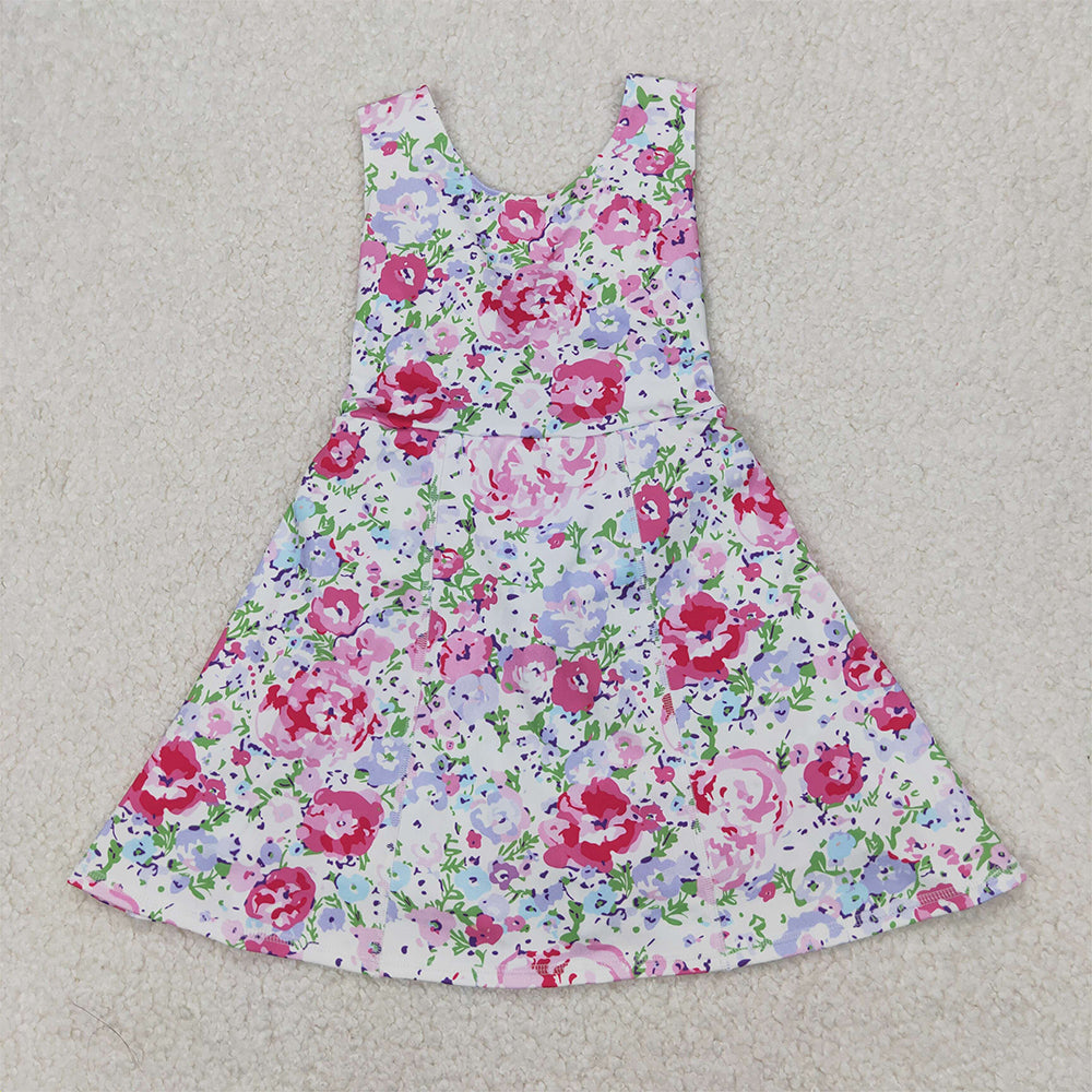 4.08 GSD1991 RTS NO MOQ Baby Girls Summer Dress Active Sleeveless Pink Floral Patchwork Yoga Dress