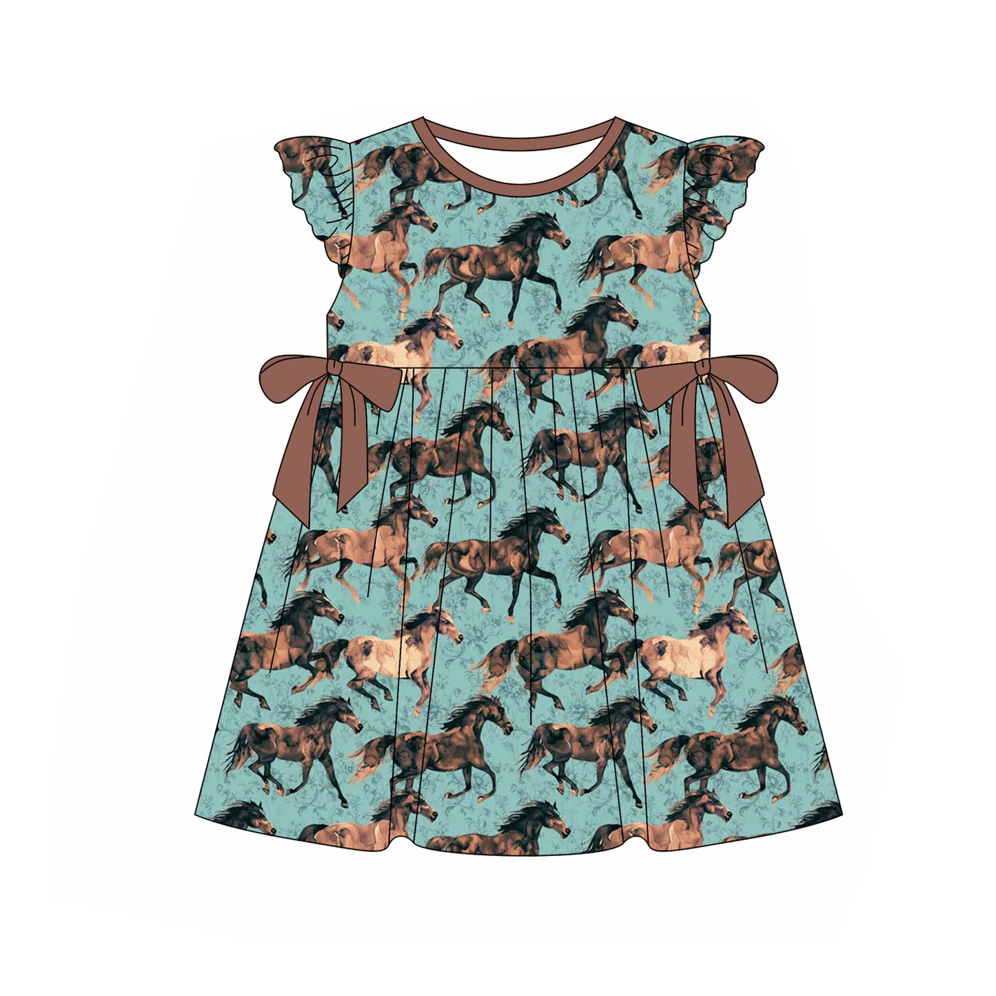 Girls Sleeveless Horse Tunic Brown Ruffle Shorts Outfit Children's Country Clothing Summer Lightweight Set for Girls