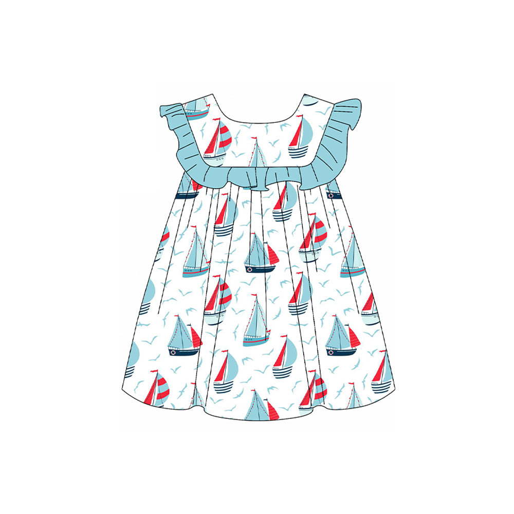 Girls Light Blue Ruffle Boat Tunic Short Set Summer Clothing Set Cute Flounce Top Matching Shorts for Little Girls