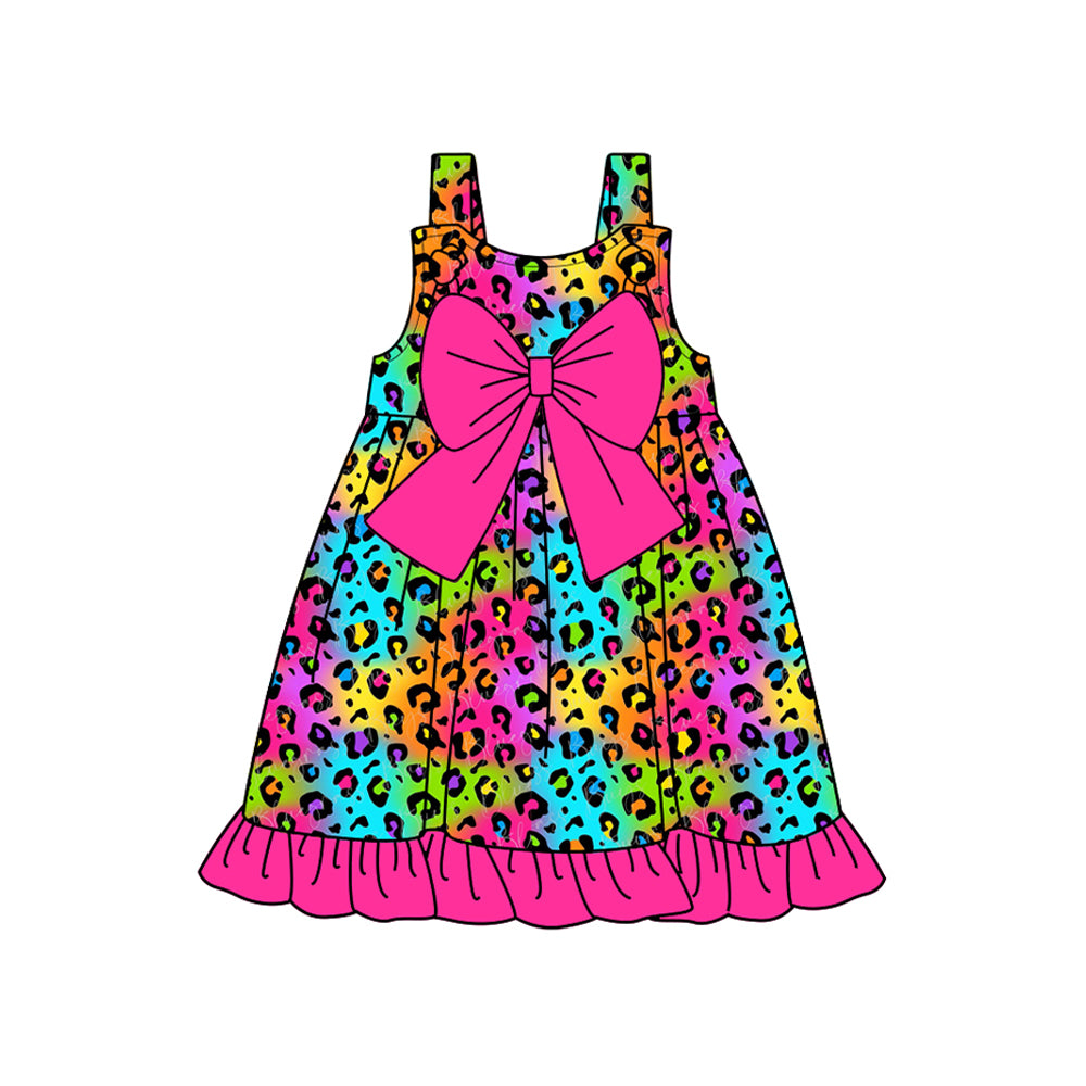 Girls Hot Pink Bow Colorful Leopard Print Tunic Short Set Children's Clothing Outfit