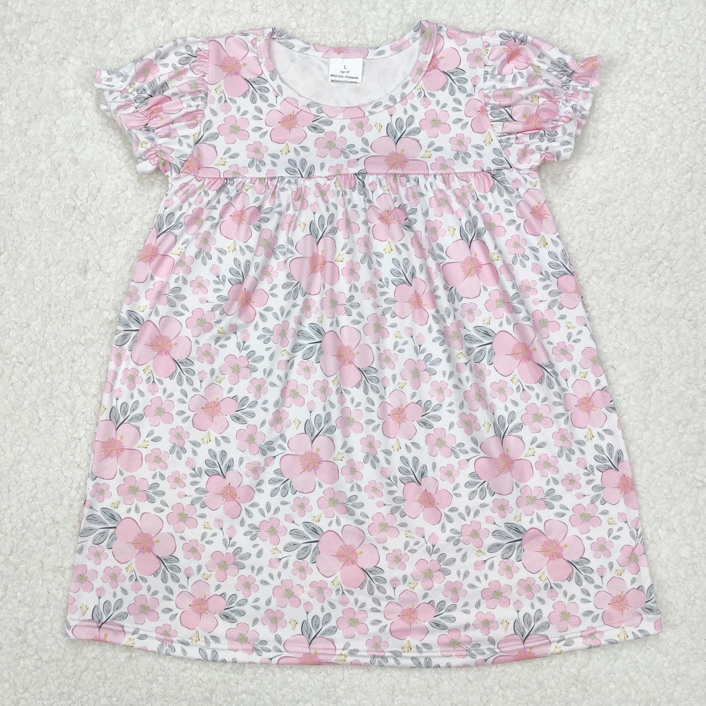 GSD2026Kids Girls Short Sleeve Pink Floral Dress Spring Summer Cute Children's Fashion Lightweight Dress for Girls