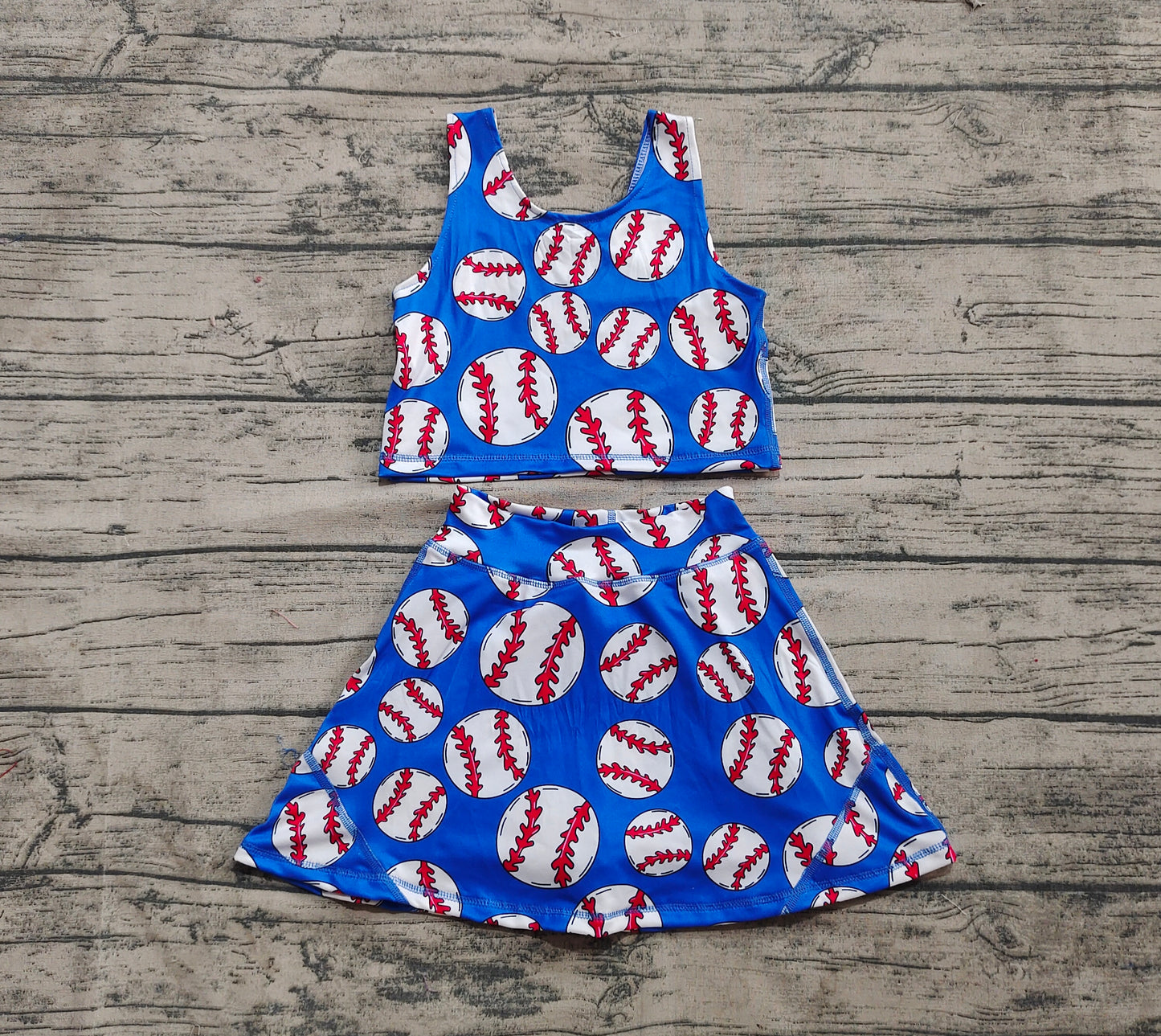 GSD2040 Sample 10days Arrived RTS Sleeveless blue baseball top skirt girls activewear clothing set