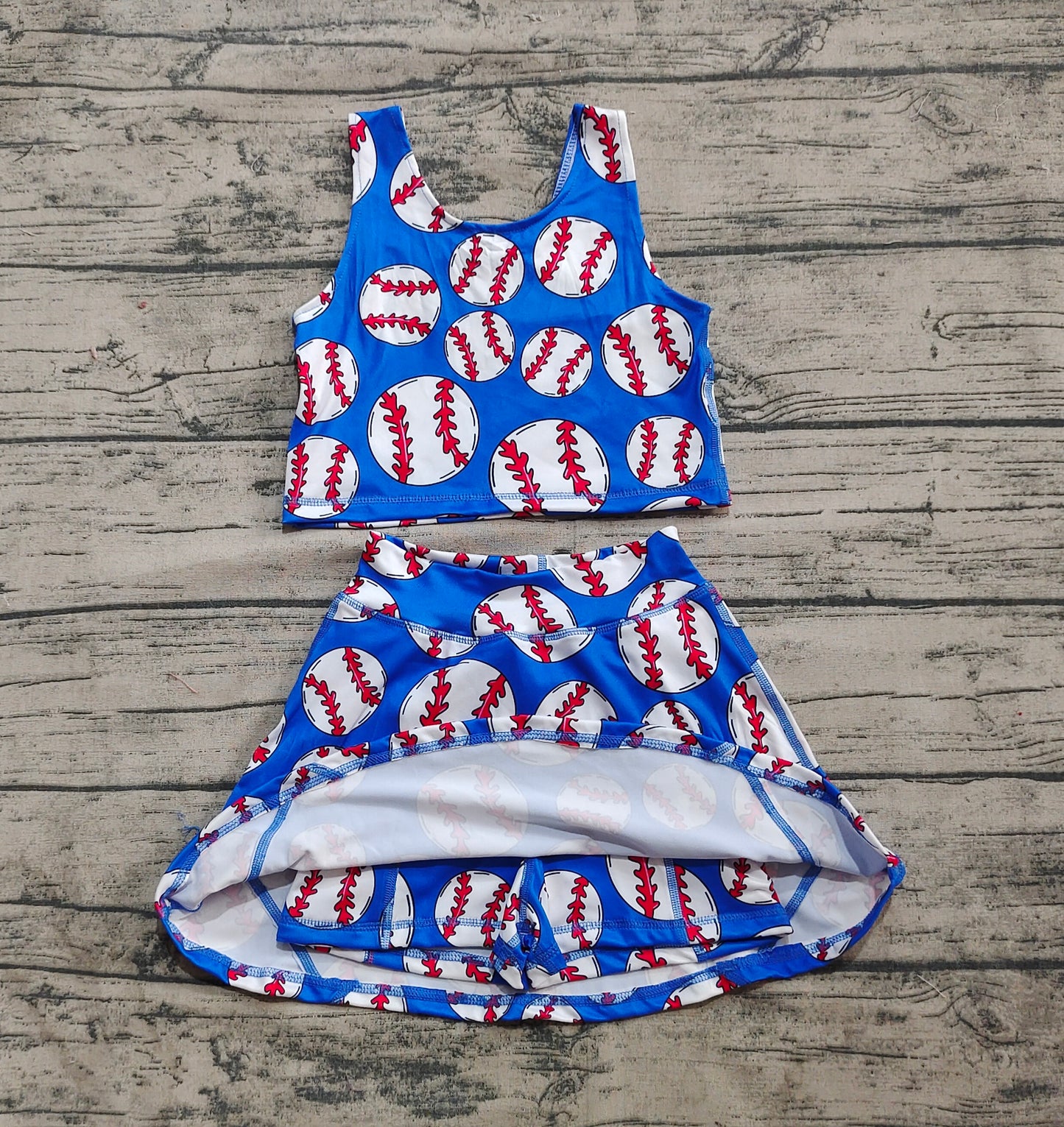 GSD2040 Sample 10days Arrived RTS Sleeveless blue baseball top skirt girls activewear clothing set