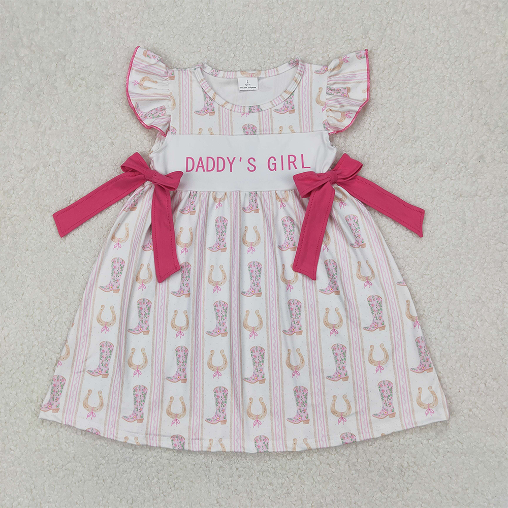 5.28 GSD2053 RTS NO MOQ Baby Girls Summer Dress Flutter sleeves daddy's girl boots western kids dresses