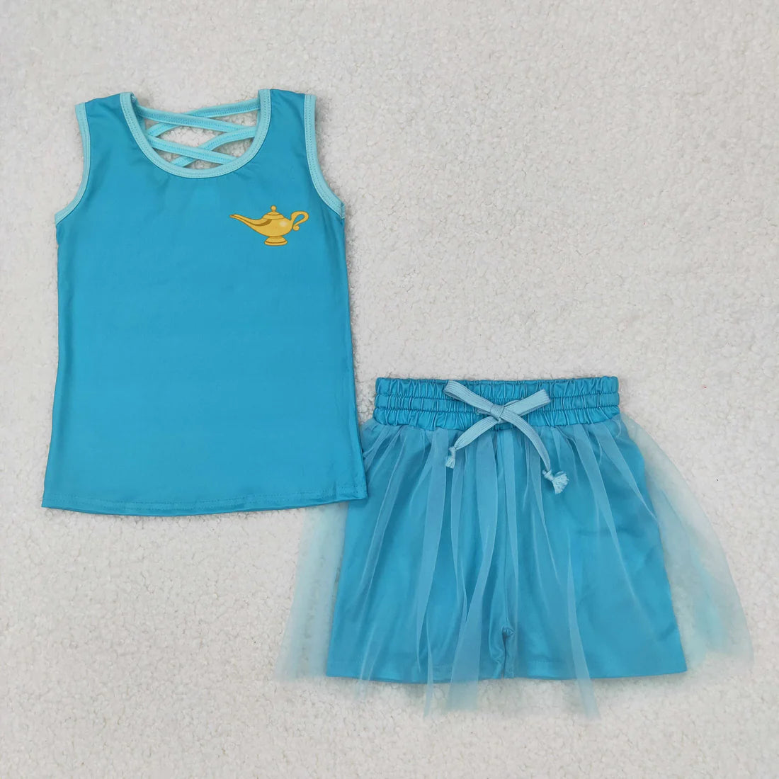 10.18 RTS Sibling Baby Girls Sleeveless Princess Vest Shirt Tassel Short Skirt Clothes Sets