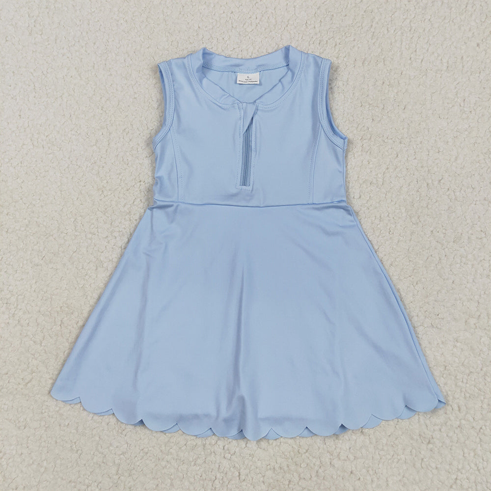 8.18 Sibling Baby Girls Summer Yoga Dress Blue sleeveless zipper kids girls athletic dresses
