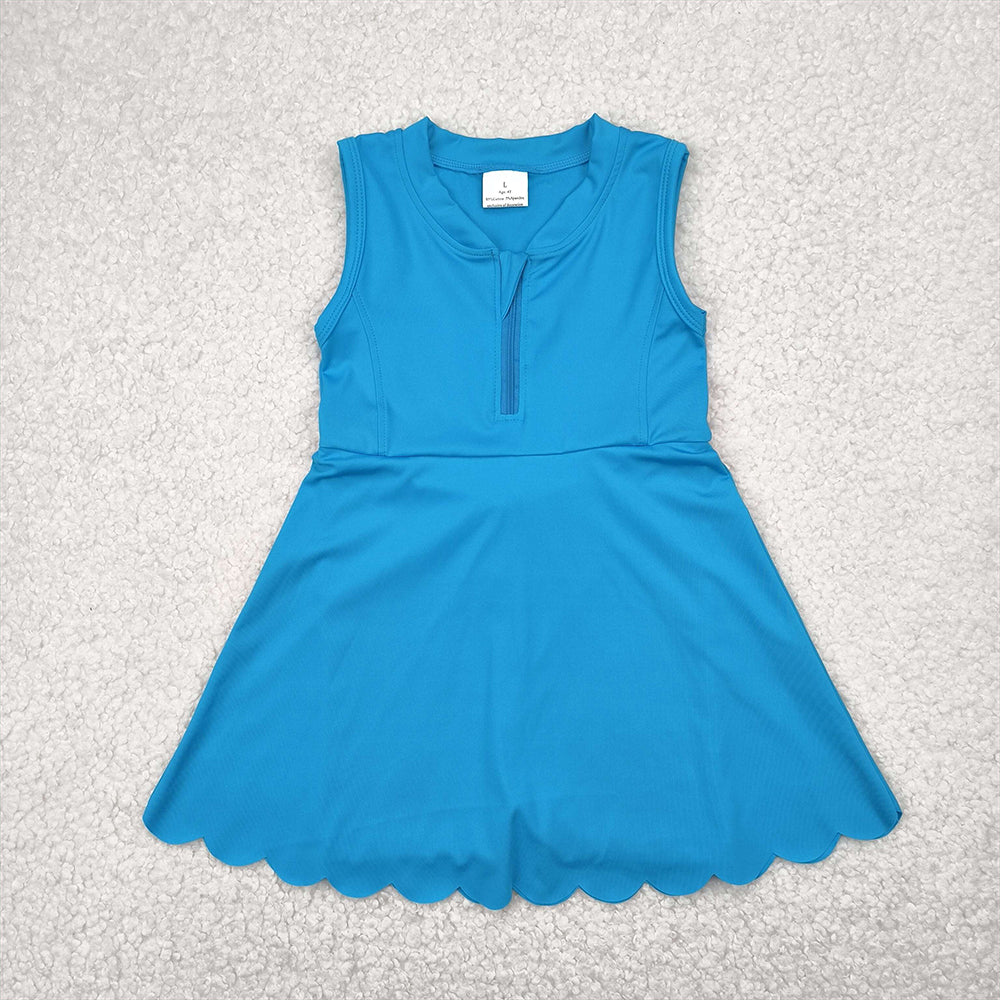 8.18 Sibling Baby Girls Summer Yoga Dress Blue sleeveless zipper kids girls athletic dresses