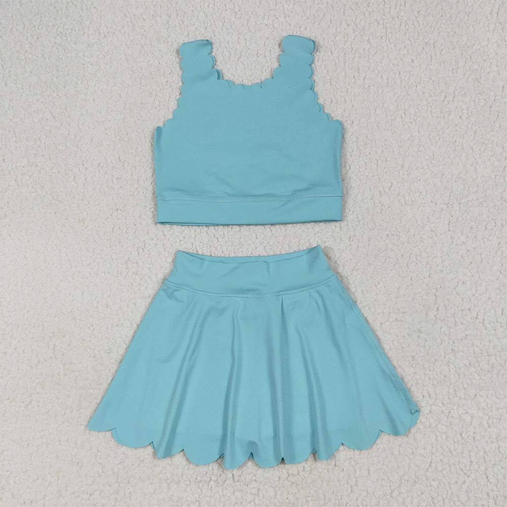 RTS NO MOQ (In stock) GLP2420 Baby Girls Yoga Outfits Baby Girls Aqua Yoga Vest Skirt Active Wear Clothes Sets