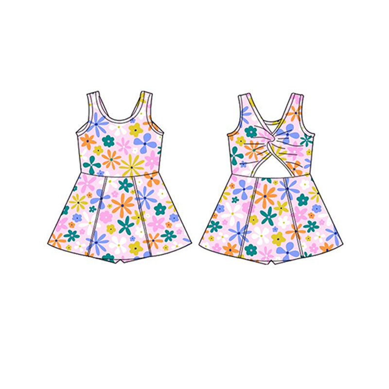Vibrant Multi-Color Floral Sleevelest Top and Skirt Set for Active Girls