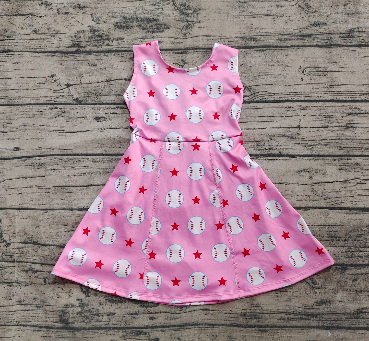 GSD2135 Sample 10days Arrived RTS Sleeveless pink baseball stars kids girls athletic dresses