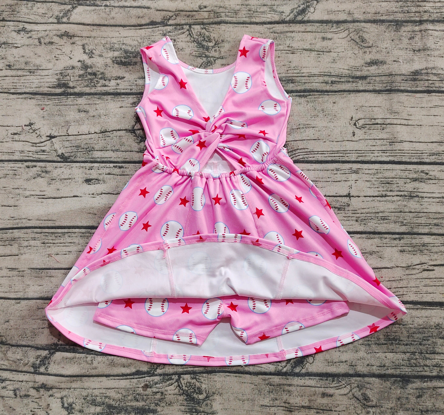 GSD2135 Sample 10days Arrived RTS Sleeveless pink baseball stars kids girls athletic dresses