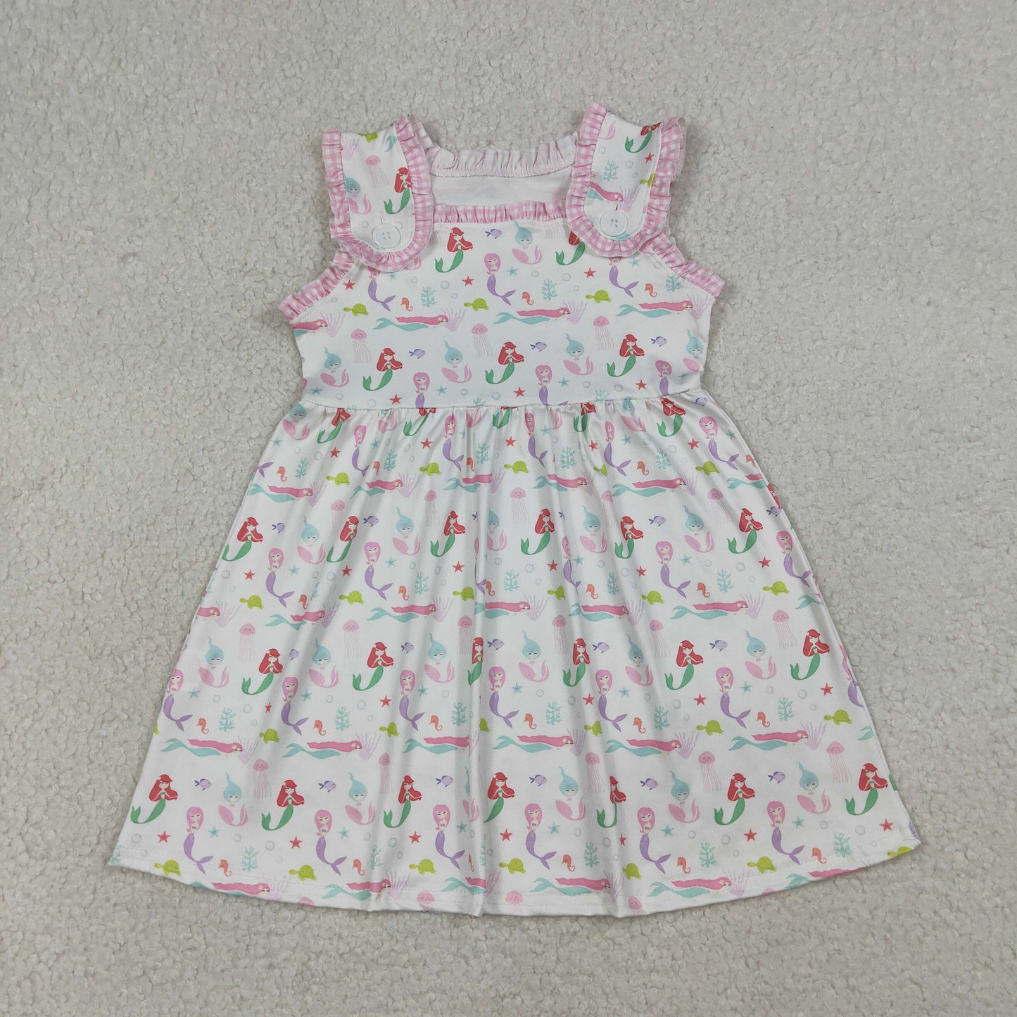 3.24 RTS NO MOQ (In stock)GSD2142 Kids Fashion Clothes Baby Girls Sleeveless Pink Sea World Knee Length Dresses
