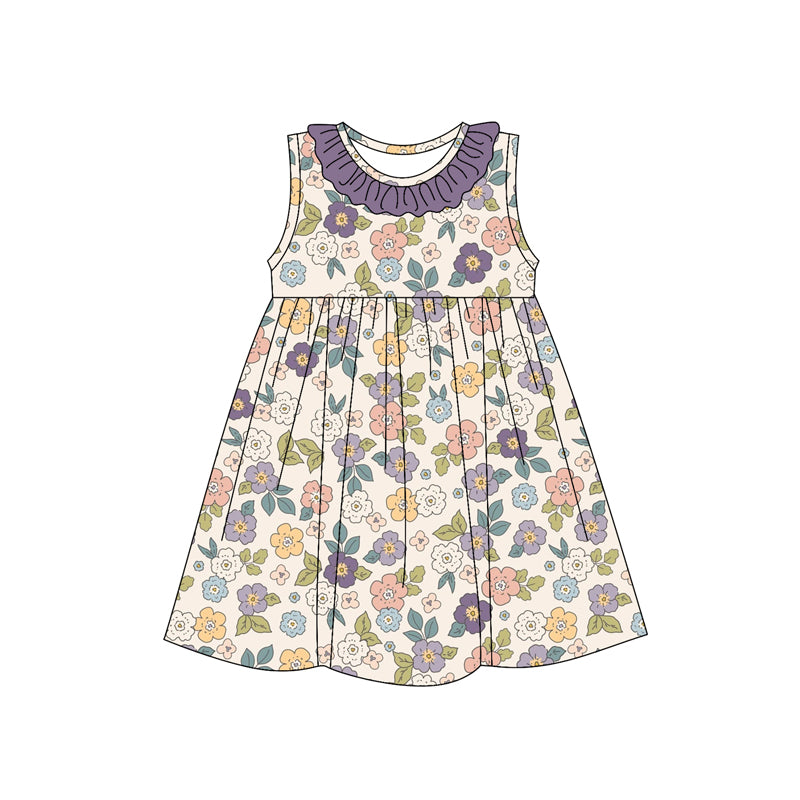 Kids Girls Sleeveless Ruffle Floral Tunic Short Set Summer Clothing Breathable Soft Polyester Outfit for Little Girls