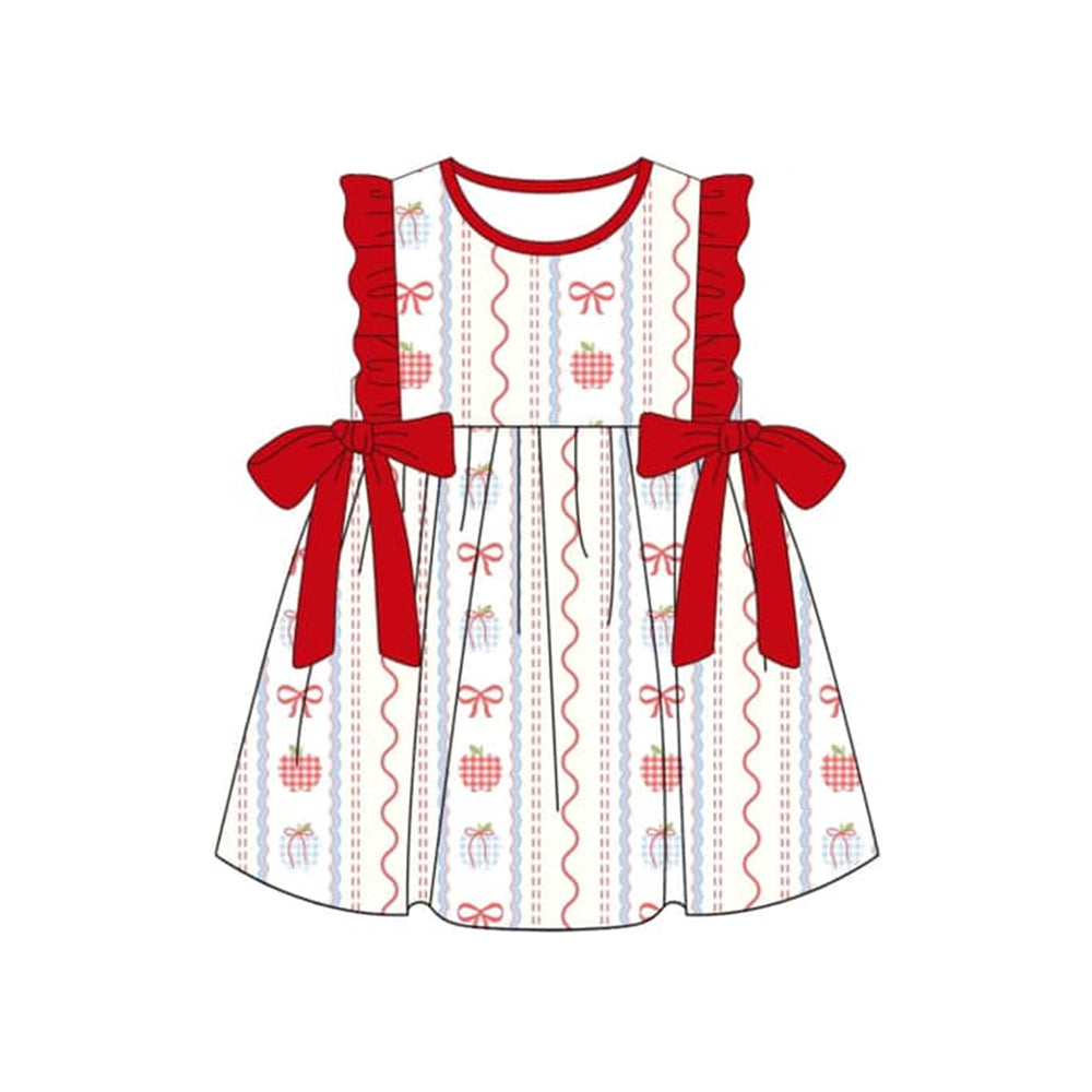 GSD2201Girls Red Ruffle Apple Bow Dress Cute Back to School Girls Dress Children's Party Clothing