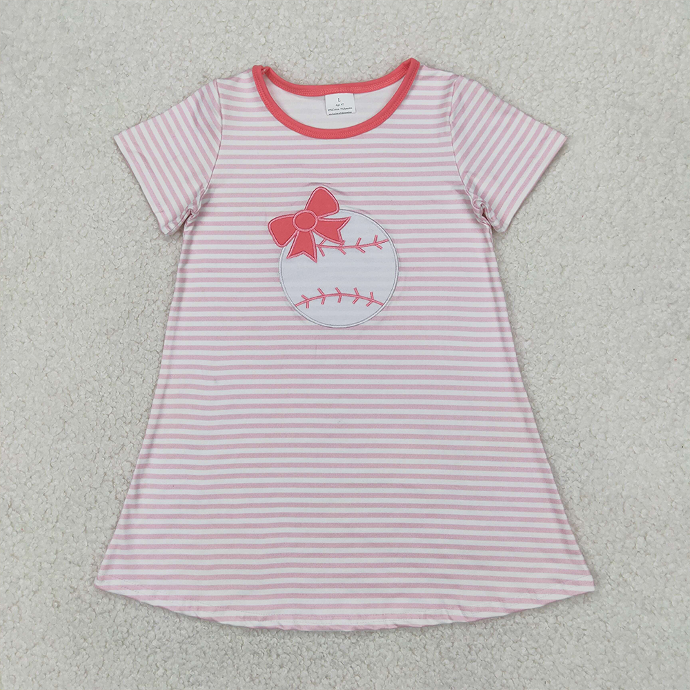 5.28 GSD2221 RTS NO MOQ Baby Girls Summer Dress Pink stripe baseball bow baby girls summer dresses