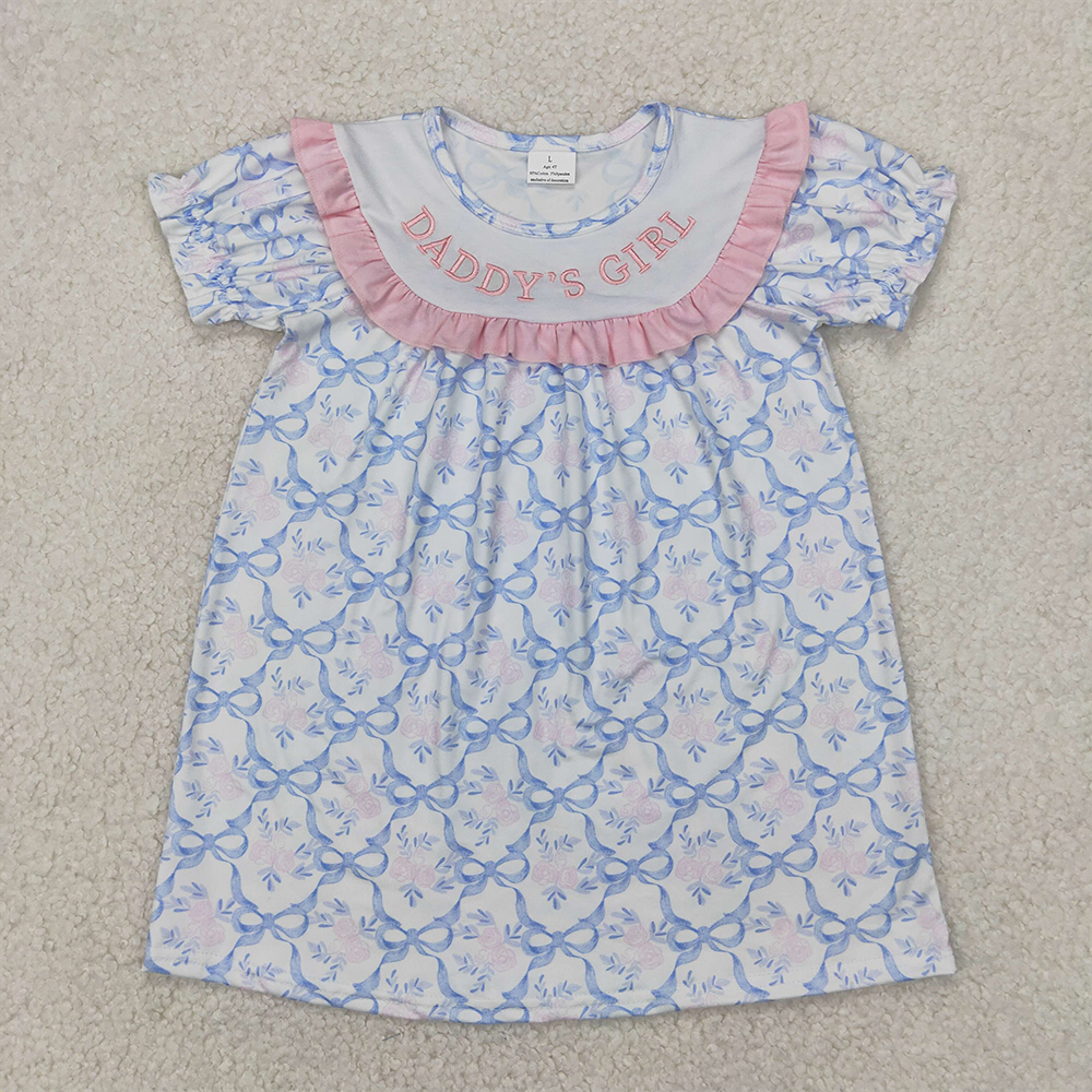 5.28 GSD2226 RTS NO MOQ Baby Girls Summer Dress Short sleeves daddy's girl floral bow kids girls dresses