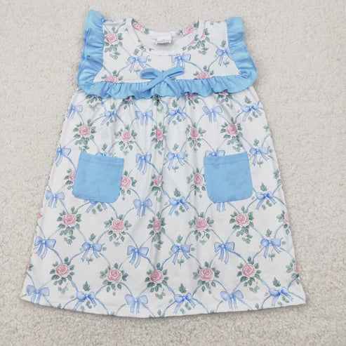 10.30 RST Sibling Baby Girls Sleeveless Flowers Pockets Ruffle Knee Length Dresses