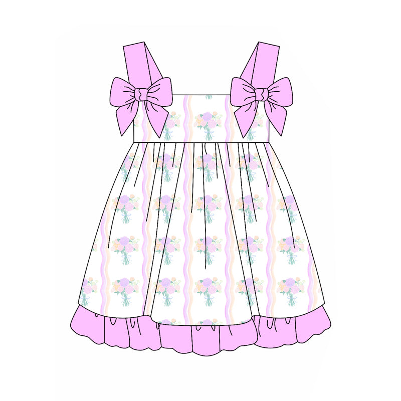 pre order Girls Floral Tunic Ruffle Shorts Outfit with Straps Bow Top And Bottom Set for Kids' Clothing