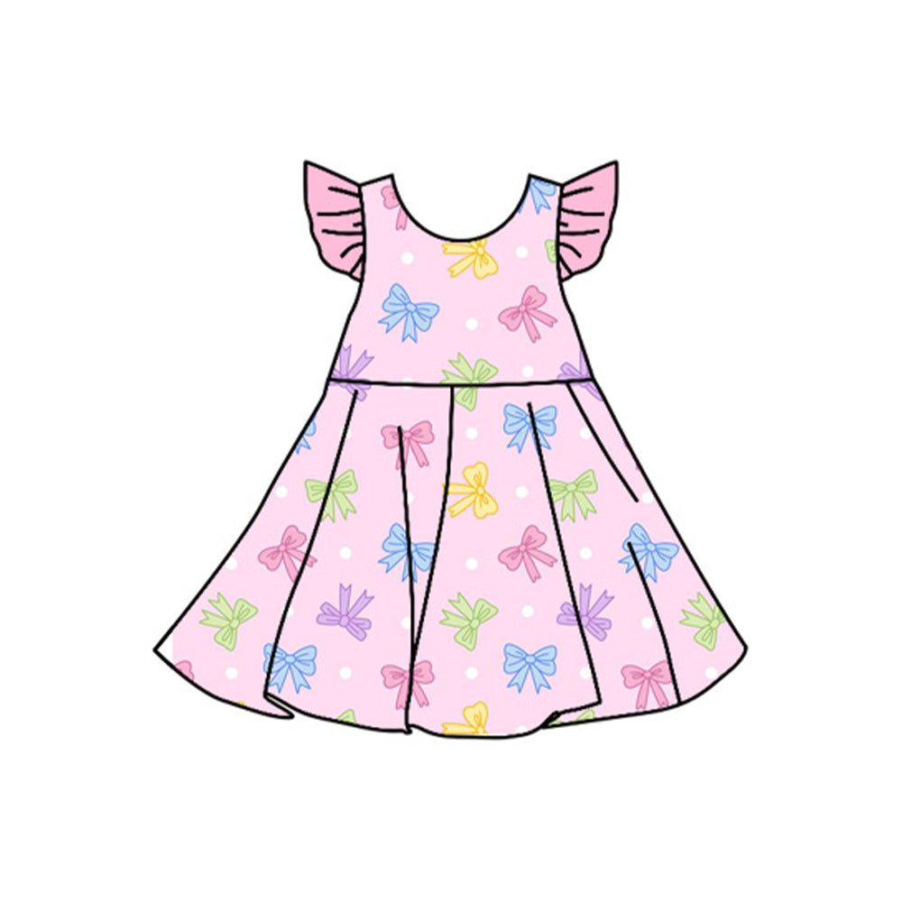 5.27 GSD2271 Pre order Pink flutter sleeves colorful bow baby girls summer dress