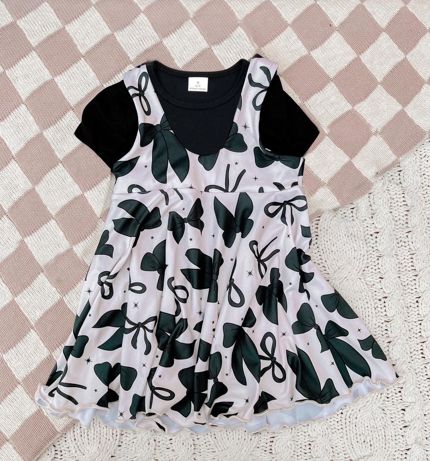 5.27 GSD2272 Pre order Short sleeves black top suspender bow dress girls clothes