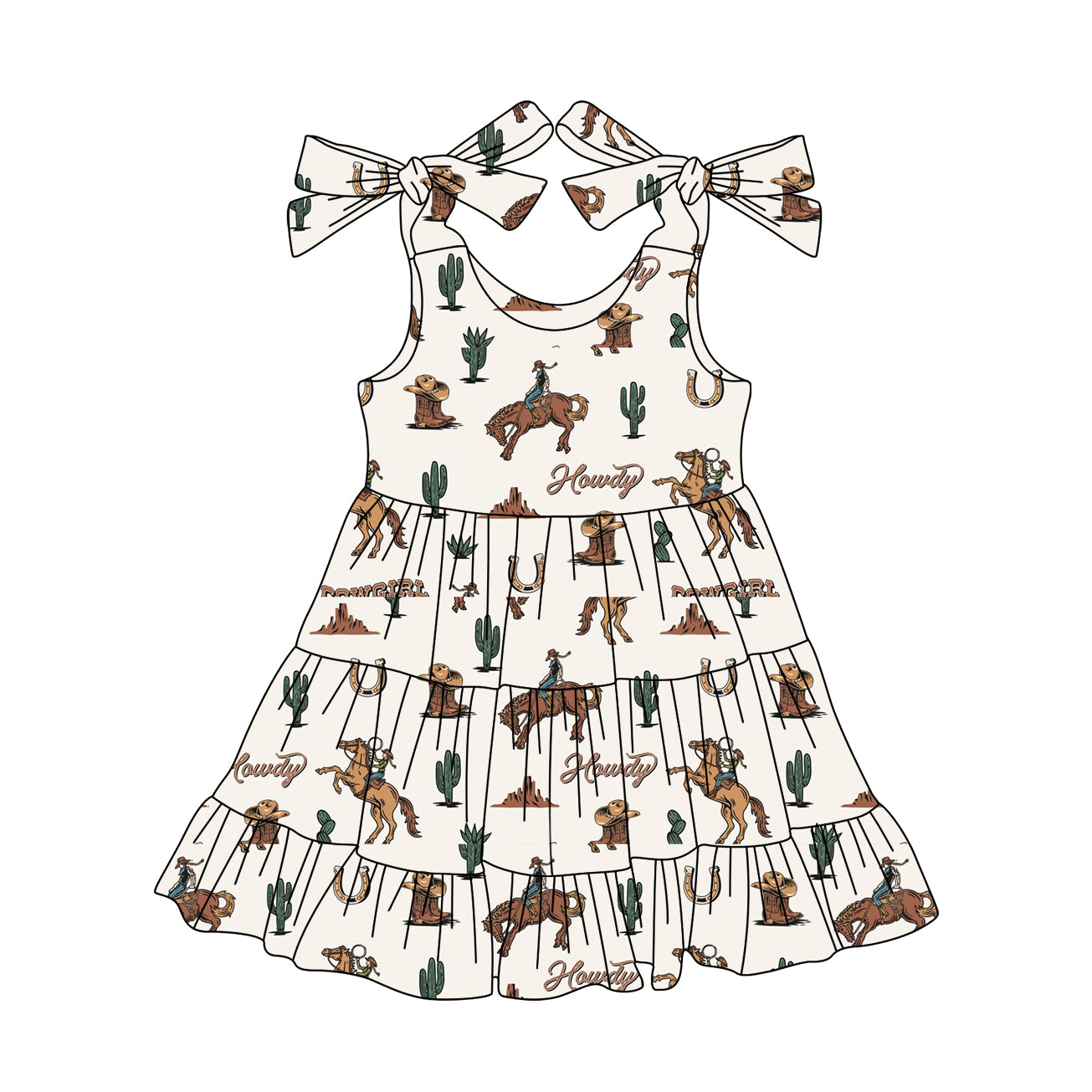 6.06 pre order Girls Sleeveless Cactus Rodeo Horse Western Outfit Set Children's Cowboy Costume for Girls