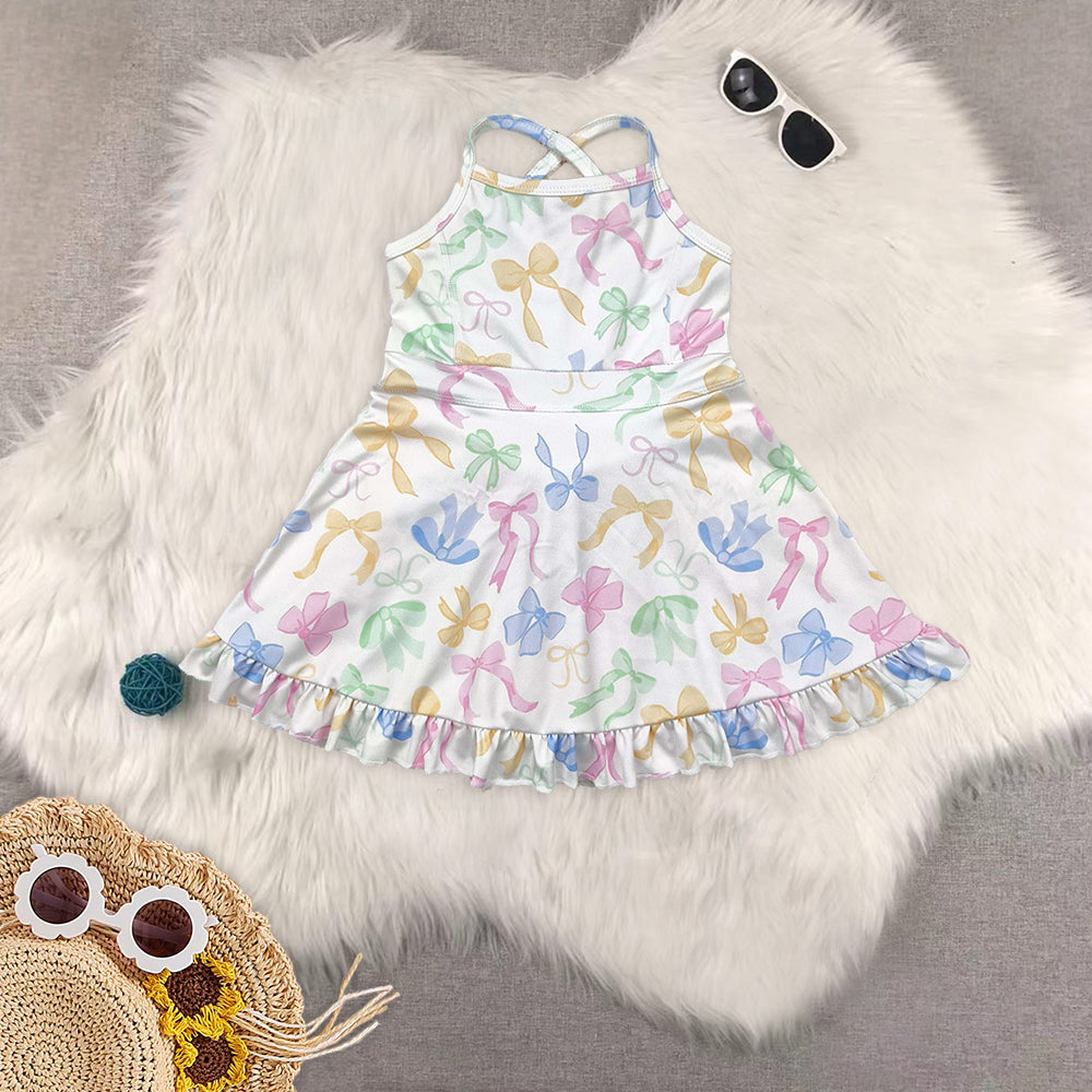 8.18 Sibling Baby Girls Summer Yoga Dress Straps pink yellow floral ruffle kids girls athletic dresses