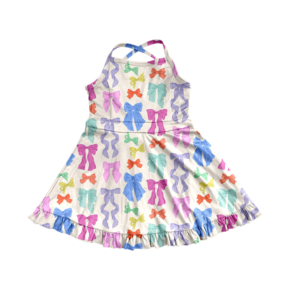 6.02 Pre order Colorful Bows Ruffle Kids Girls Athletic Dresses Straps Cute Fashionable Girls Sportswear for Children