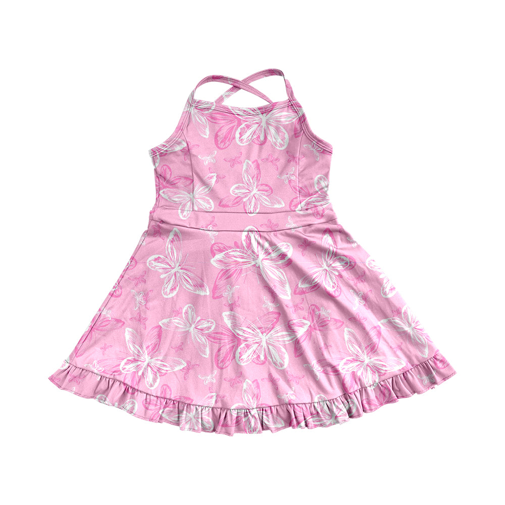 6.02 Pre order Colorful Bows Ruffle Kids Girls Athletic Dresses Straps Cute Fashionable Girls Sportswear for Children