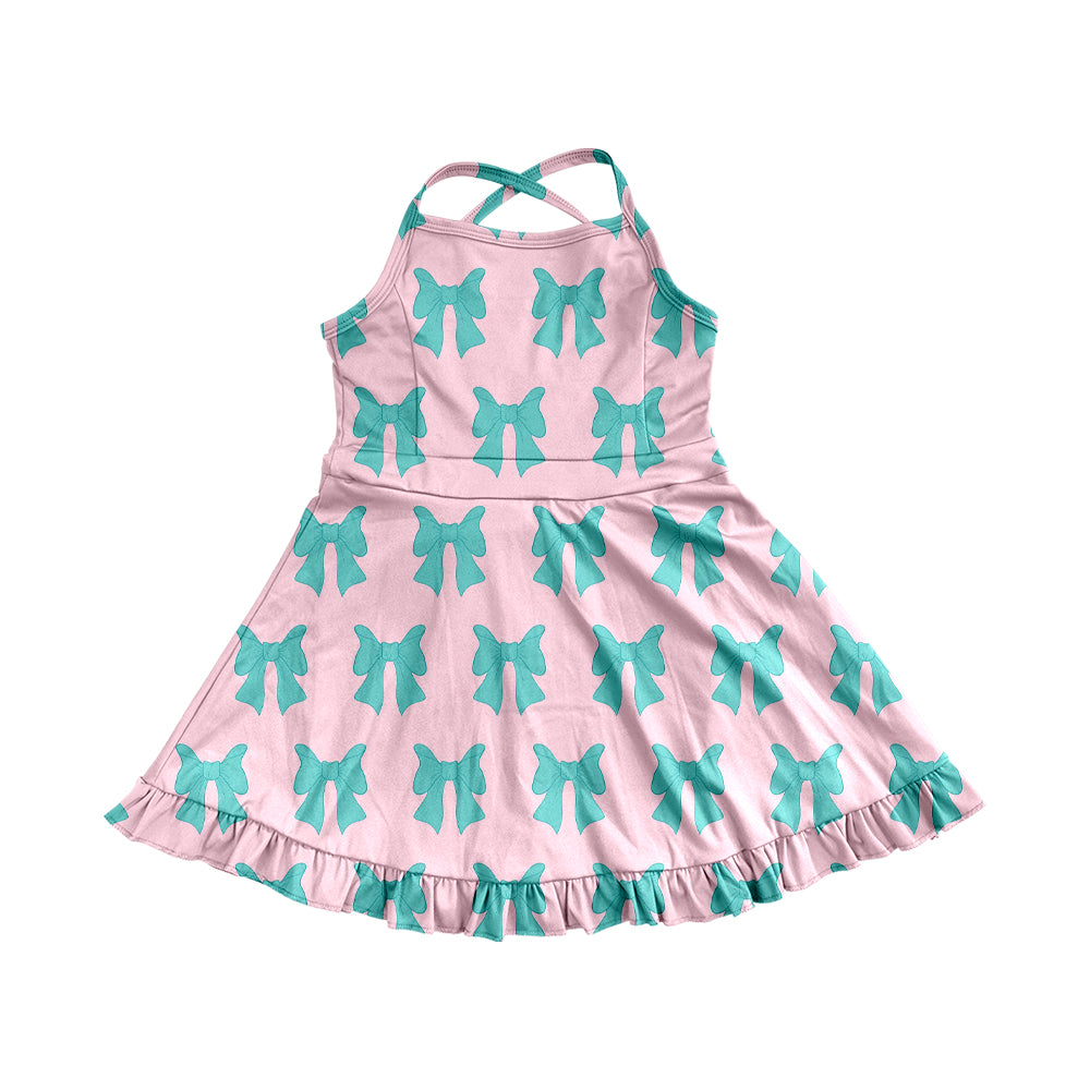 6.02 Pre order Colorful Bows Ruffle Kids Girls Athletic Dresses Straps Cute Fashionable Girls Sportswear for Children