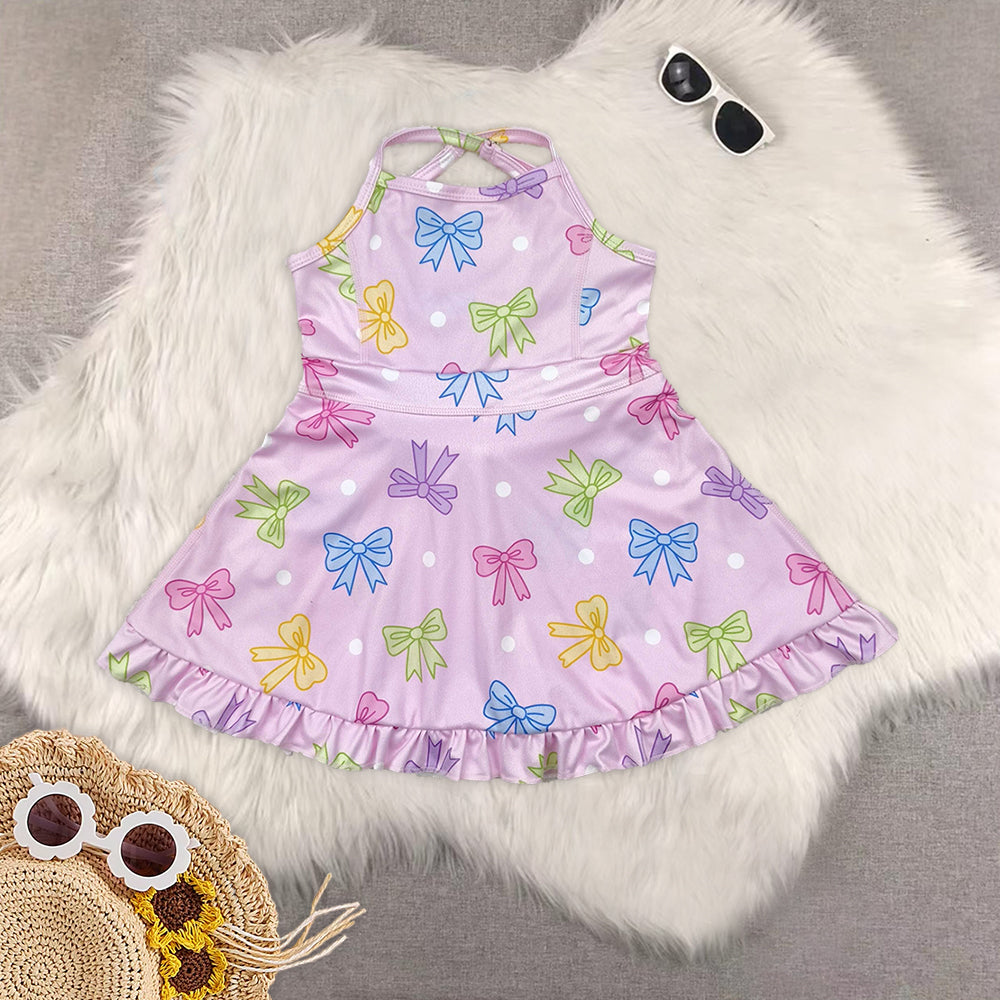 8.18 Sibling Baby Girls Summer Yoga Dress Straps pink yellow floral ruffle kids girls athletic dresses