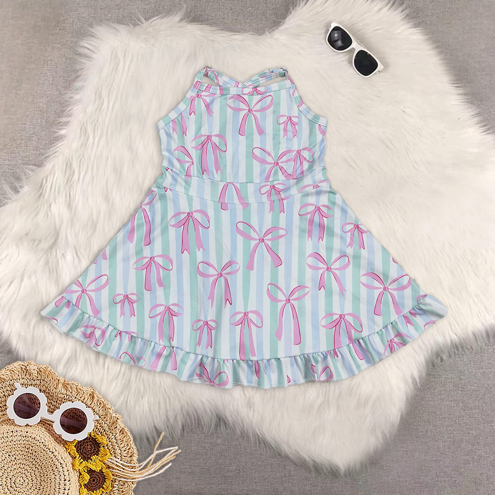 8.18 Sibling Baby Girls Summer Yoga Dress Straps pink yellow floral ruffle kids girls athletic dresses