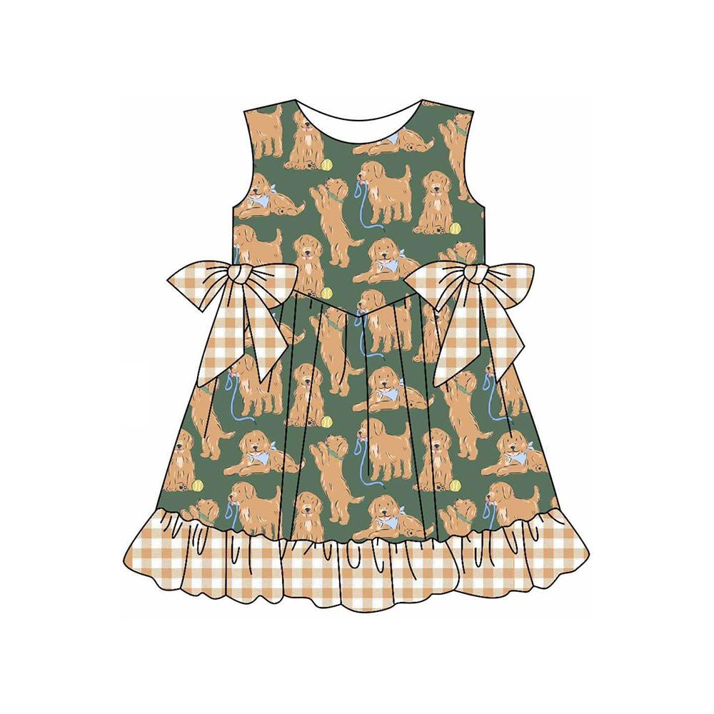 4.28 GSD2299 Pre order Sleeveless khaki plaid ruffle dog baby girls summer dresses
