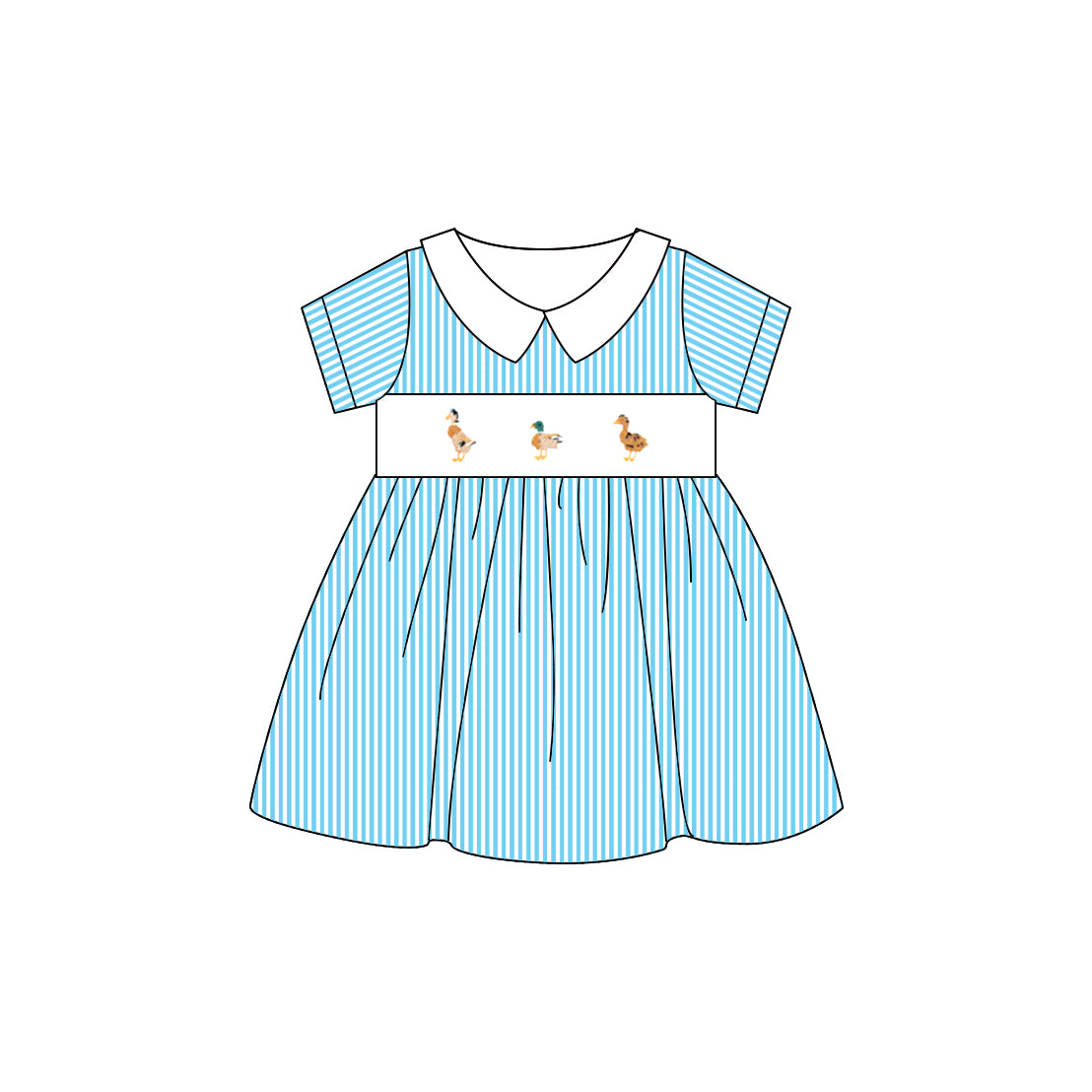 4.28 GSD2307 Pre order Blue stripe short sleeves duck kids girls summer dresses