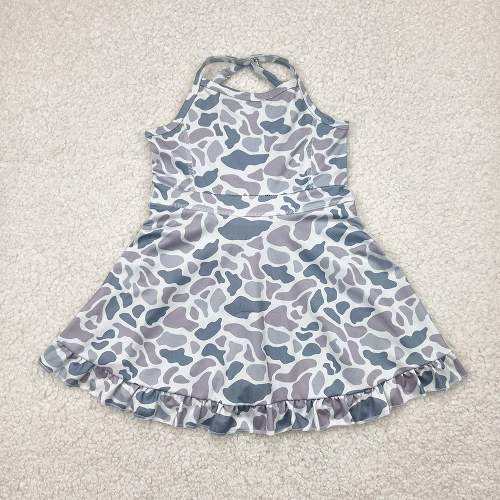 10.18 RST Sibling 6 colors Baby Girls Strap Camo Yoga Ruffle Knee Length Dresses
