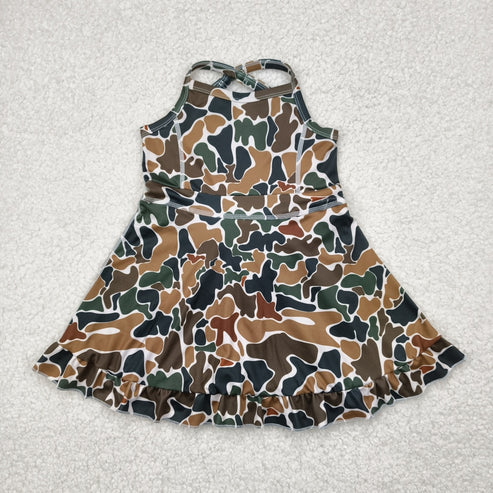 11.11 RST Sibling Baby Girls Strap Western Camo Print Yoga Activity Wear Ruffle Knee Length Dresses