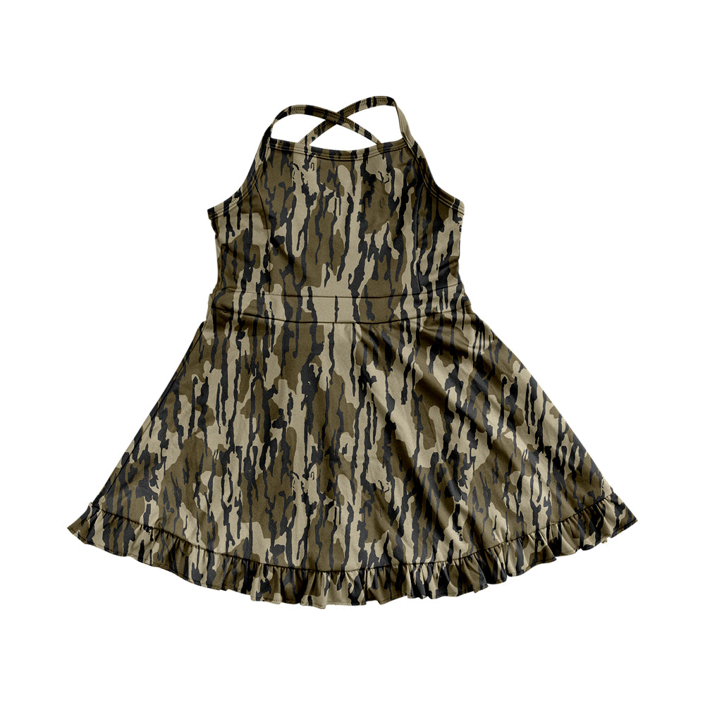 4.24 Pre order Girls Purple Camo Straps Ruffle Athletic Dress Children's Sportswear with Adjustable Straps for Comfortable Fit