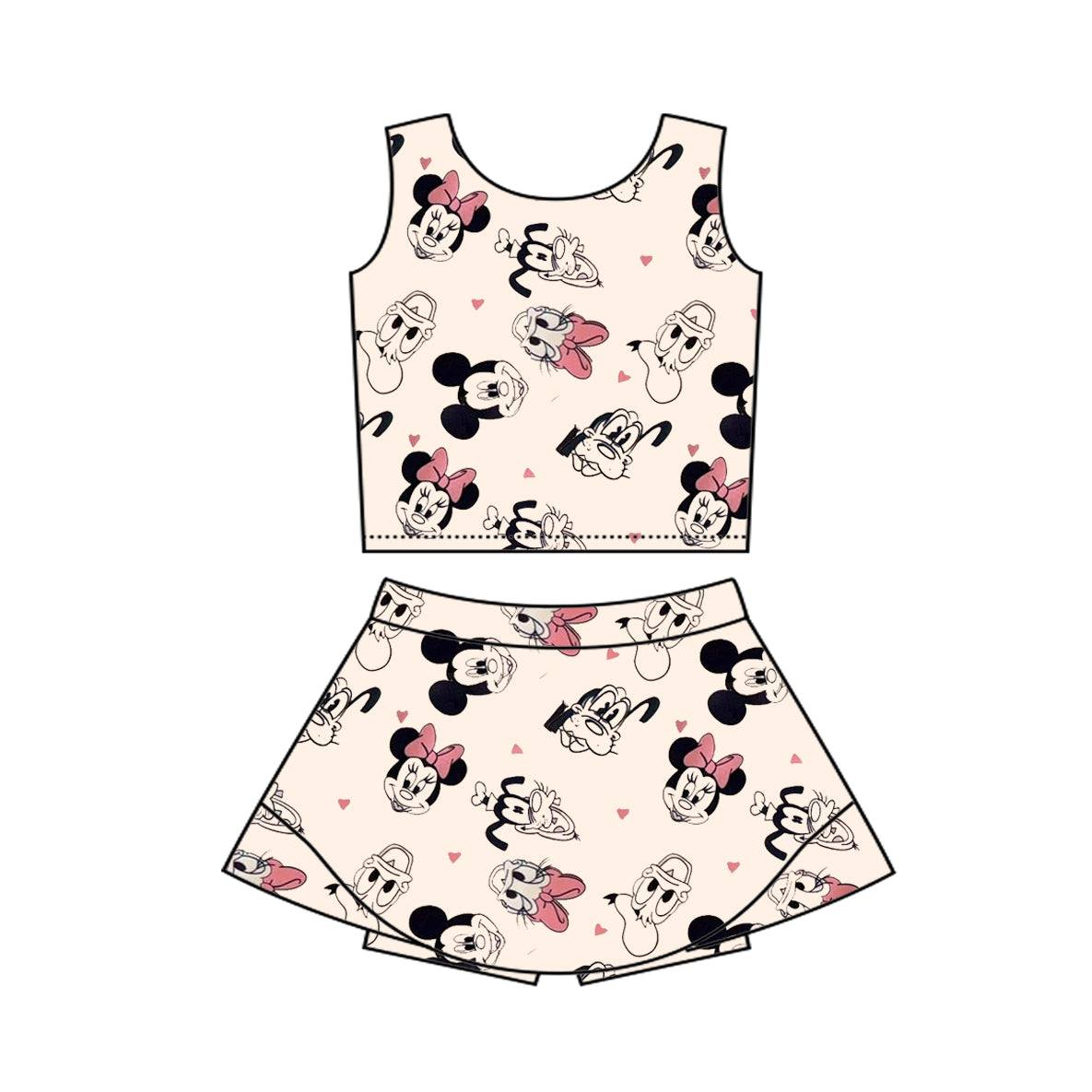 8.27 Pre order Kids Girls Sleeveless Bow Princess Top Skirt Set Pink Active Wear Outfit for Children