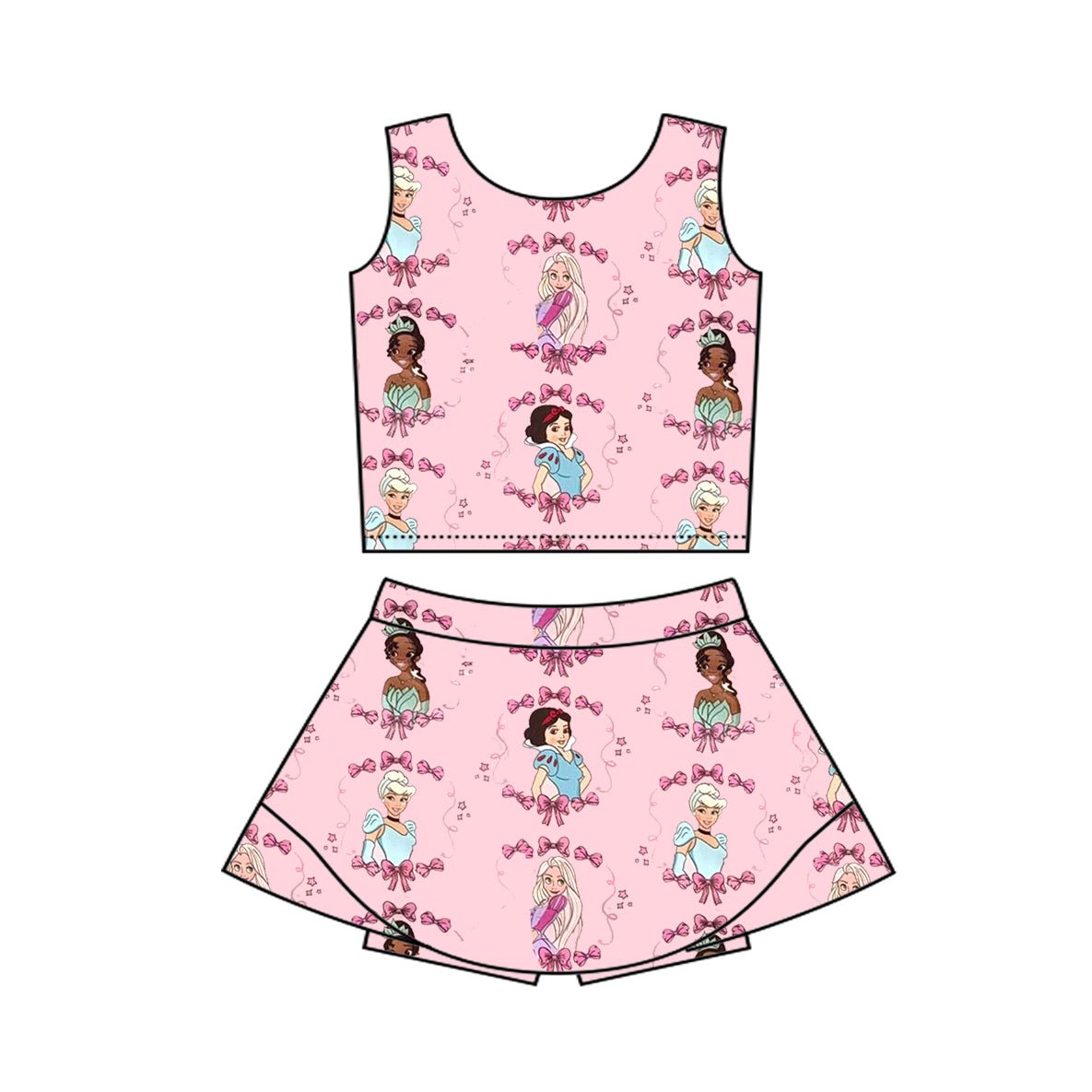 8.27 Pre order Kids Girls Sleeveless Bow Princess Top Skirt Set Pink Active Wear Outfit for Children